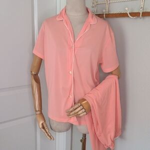 Vintage 60s Tommies Peach Short Sleeve Button-Up Pajama Set SZ M